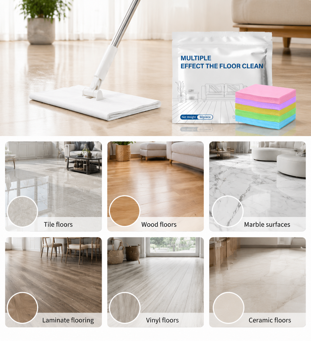 ♻️60-Pieces Multi-Surface Antibacterial Cleaner for Hardwood, Tile & Laminate