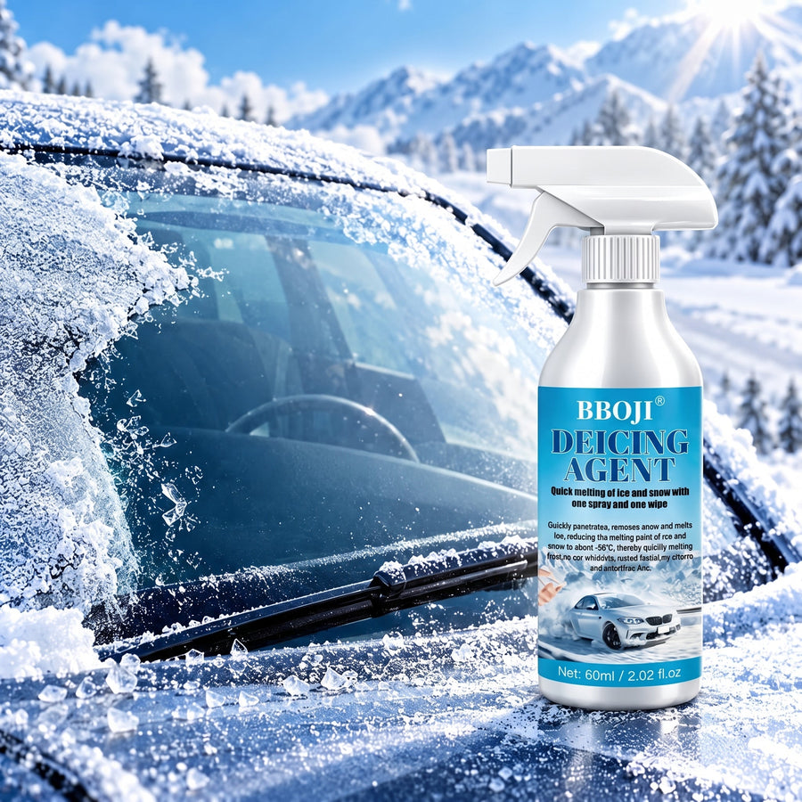 Frosted windshield before using deicing spray