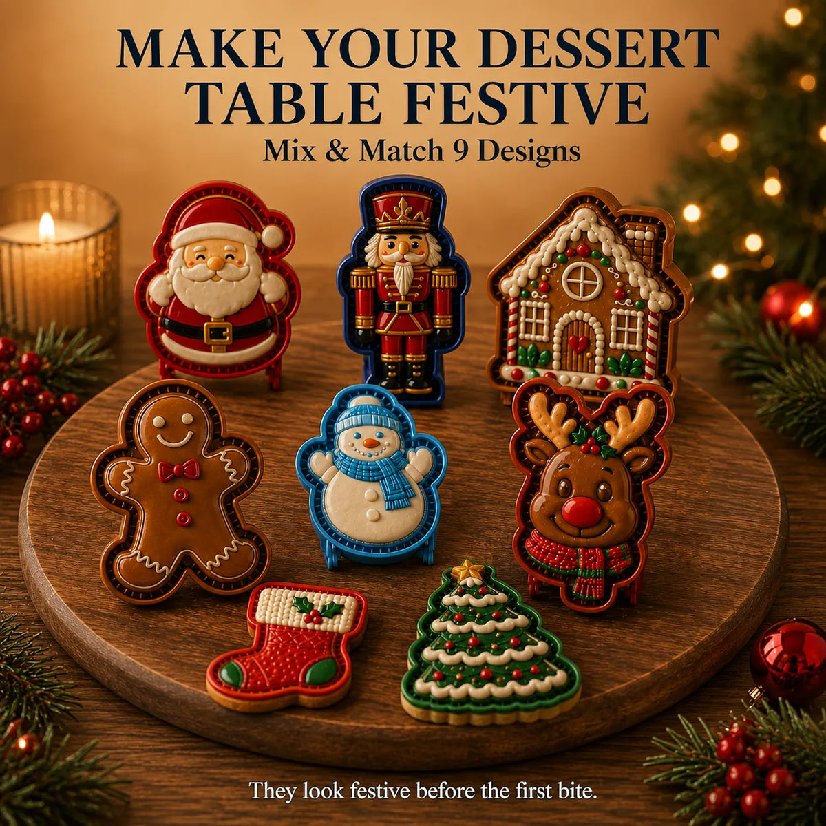 Christmas mini pie mold collection arranged for a festive dessert table