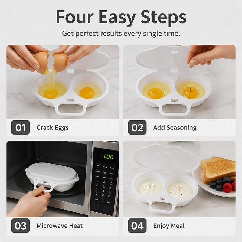 🍳 Dual Cavity Microwave Egg Poacher – Quick Oil-Free Cooking, Food-Grade PP & Versatile Kitchen Essential 💫